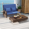 2 Piece Patio Rattan Daybed Wicker Loveseat and Ottoman with Adjustable Backrest-Navy