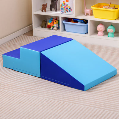 2-Piece Step and Slide Climber for Infants and Toddlers Baby Soft Play Set-Blue
