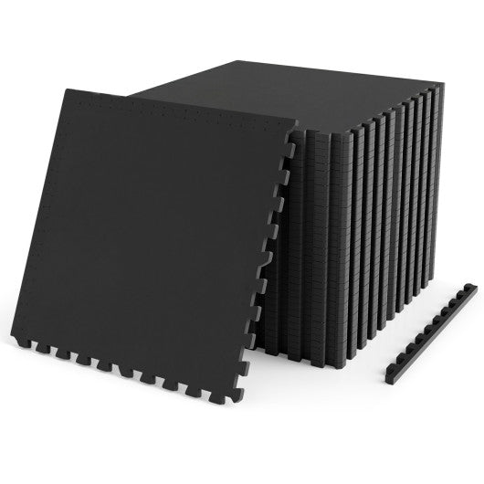 2 Pieces 0.55 inch Thick Rubber Top Exercise Mat 70 Sq Ft with Boarders-Black