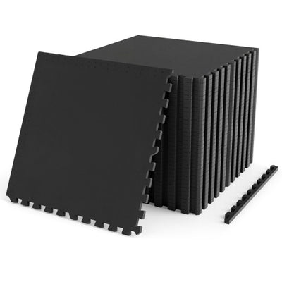 2 Pieces 0.55 inch Thick Rubber Top Exercise Mat 70 Sq Ft with Boarders-Black