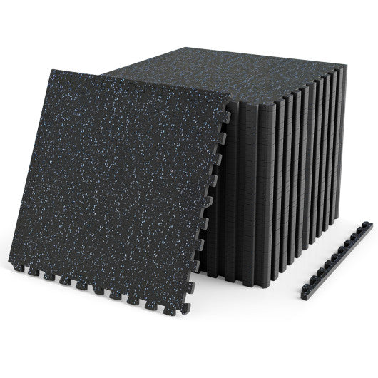 2 Pieces 0.55 inch Thick Rubber Top Exercise Mat 96 Sq Ft with Boarders-Blue