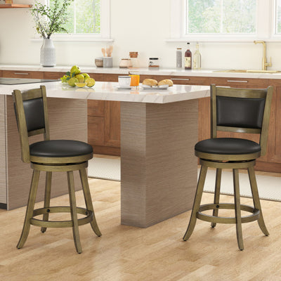2 Pieces 24 Inch Swivel Counter Stool Dining Chair Upholstered Seat-Gray