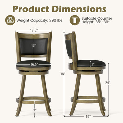 2 Pieces 24 Inch Swivel Counter Stool Dining Chair Upholstered Seat-Gray