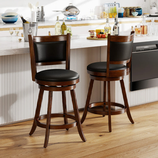 2 Pieces 24 Inch Swivel Counter Stool Dining Chair Upholstered Seat-Brown