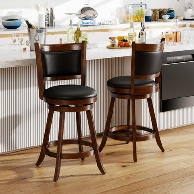 2 Pieces 24 Inch Swivel Counter Stool Dining Chair Upholstered Seat-Brown