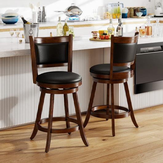 2 Pieces 24 Inch Swivel Counter Stool Dining Chair Upholstered Seat-Brown