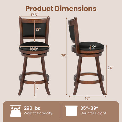 2 Pieces 24 Inch Swivel Counter Stool Dining Chair Upholstered Seat-Brown