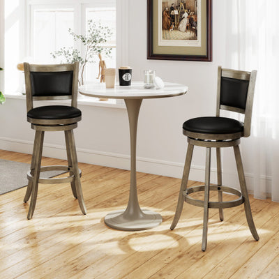 2 Pieces 29 Inch Wooden Swivel Height Bar Stool with PVC Cushioned Seat-Gray