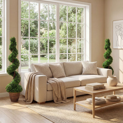 2 Pieces 4 Feet Artificial Décor Green Boxwood Spiral Tree Set