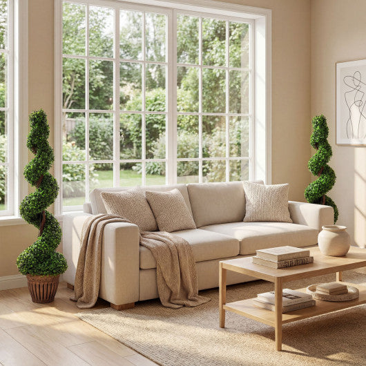 2 Pieces 4 Feet Artificial Décor Green Boxwood Spiral Tree Set