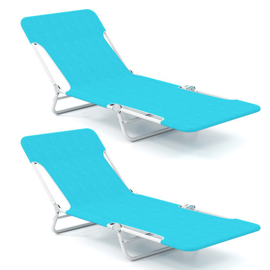 2 Pieces 5-position Lay Flat Beach Recliner with Carry Strap and Metal Frame-Navy