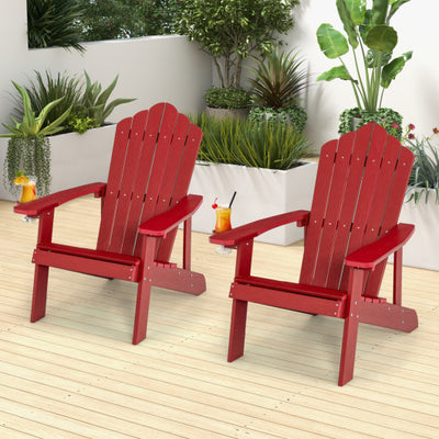 2 Pieces Adirondack Chair Set with Ergonomic Design for Porch and Backyard-Red