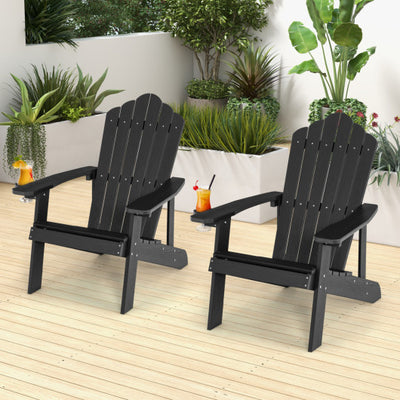 2 Pieces Adirondack Chair Set with Ergonomic Design for Porch and Backyard-Black
