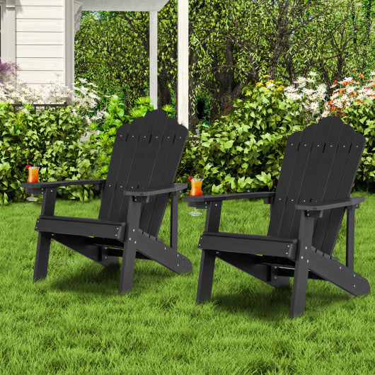 2 Pieces Adirondack Chair Set with Ergonomic Design for Porch and Backyard-Black