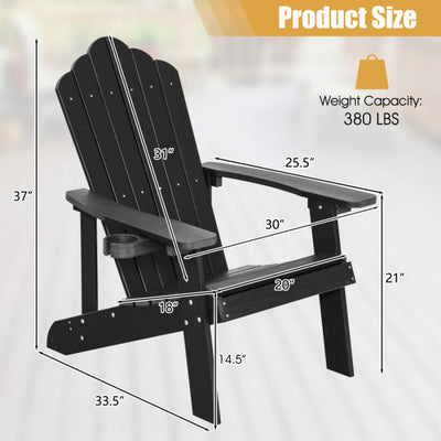 2 Pieces Adirondack Chair Set with Ergonomic Design for Porch and Backyard-Black