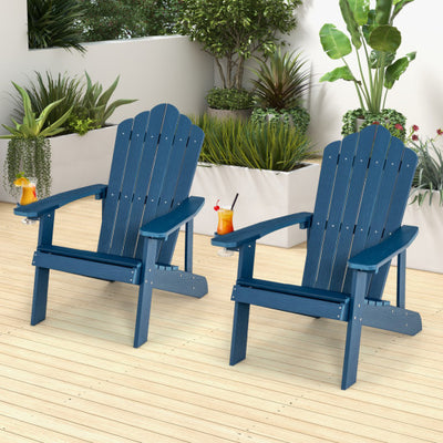 2 Pieces Adirondack Chair Set with Ergonomic Design for Porch and Backyard-Navy