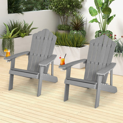 2 Pieces Adirondack Chair Set with Ergonomic Design for Porch and Backyard-Silver