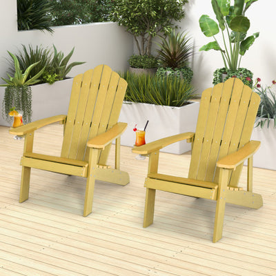 2 Pieces Adirondack Chair Set with Ergonomic Design for Porch and Backyard-Yellow