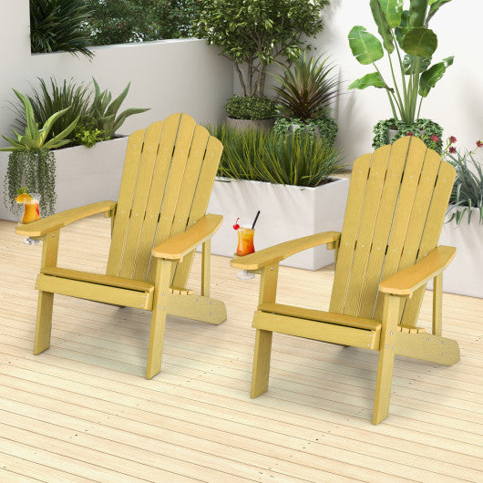 2 Pieces Adirondack Chair Set with Ergonomic Design for Porch and Backyard-Yellow