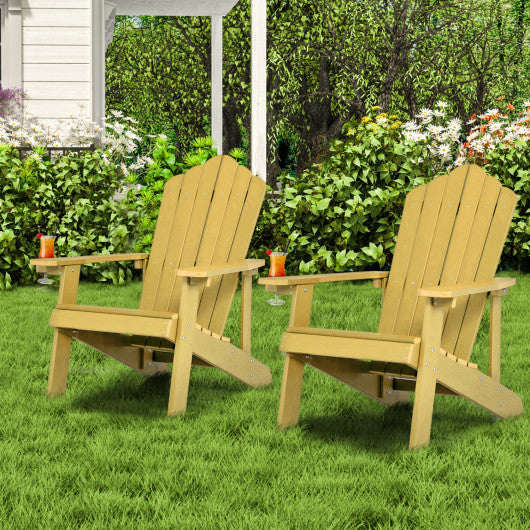 2 Pieces Adirondack Chair Set with Ergonomic Design for Porch and Backyard-Yellow