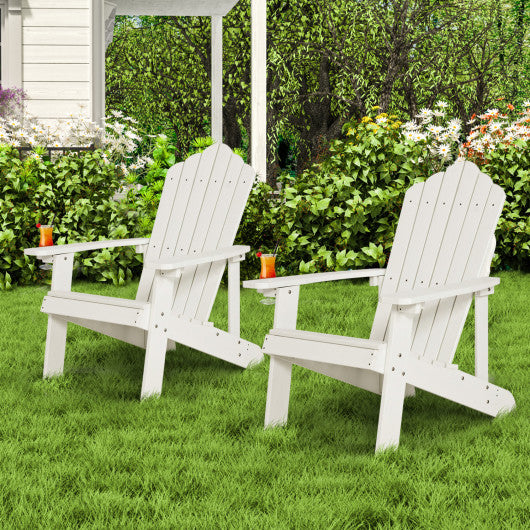 2 Pieces Adirondack Chair Set with Ergonomic Design for Porch and Backyard-White
