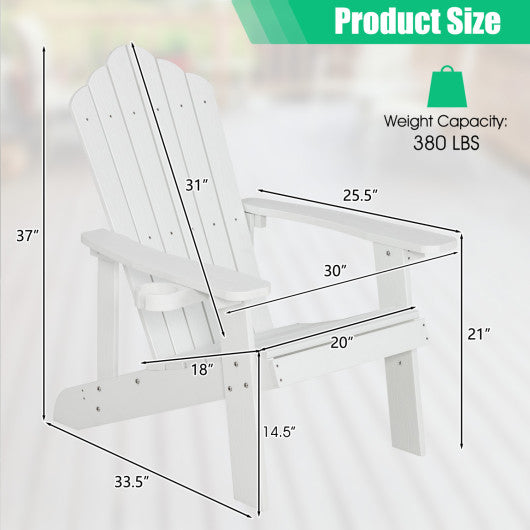 2 Pieces Adirondack Chair Set with Ergonomic Design for Porch and Backyard-White