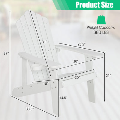 2 Pieces Adirondack Chair Set with Ergonomic Design for Porch and Backyard-White