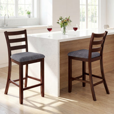 2 Pieces Counter Height Chairs with Fabric Seat and Rubber Wood Legs