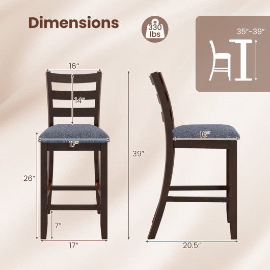2 Pieces Counter Height Chairs with Fabric Seat and Rubber Wood Legs