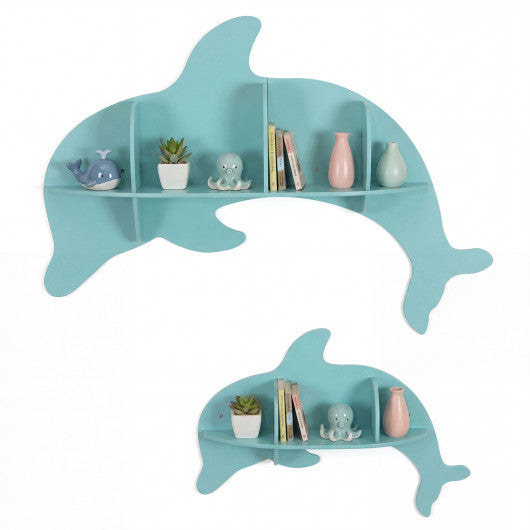 Floating Dolphin Shelves Wall Mounted Storage Display Rack-Blue