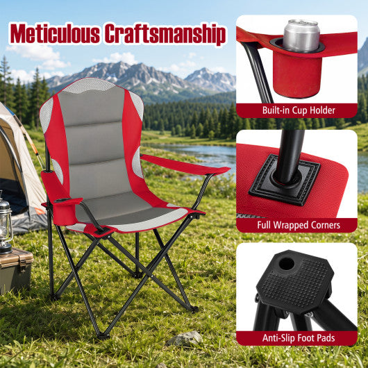 2 Pieces Folding Camping Chairs for Adults with Cup Holders-Red