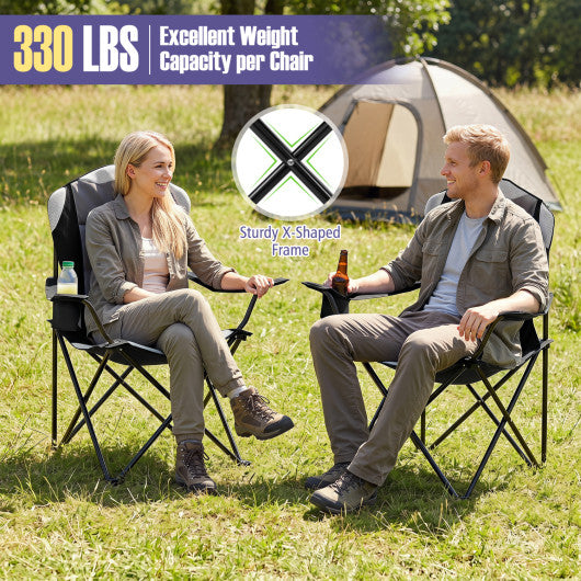 2 Pieces Folding Camping Chairs for Adults with Cup Holders-Black