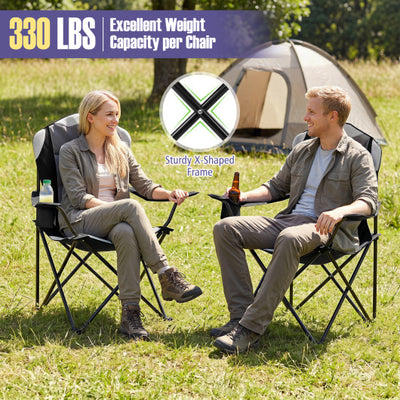 2 Pieces Folding Camping Chairs for Adults with Cup Holders-Black