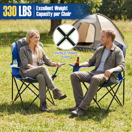 2 Pieces Folding Camping Chairs for Adults with Cup Holders-Navy