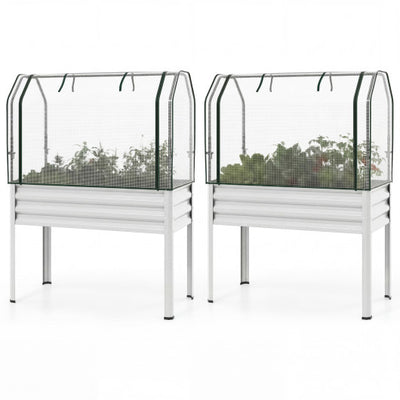 2 Pieces Galvanized Raised Garden Bed with Legs and Greenhouse Cover for Vegetable Flower-Silver