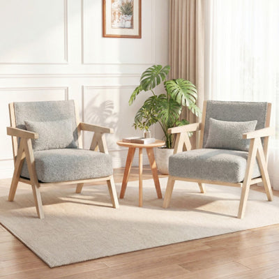 2 Pieces Living Room Furniture Set with Rubber Wood Frame-Gray