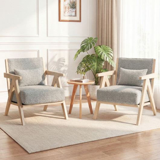 2 Pieces Living Room Furniture Set with Rubber Wood Frame-Gray