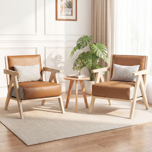2 Pieces Living Room Furniture Set with Rubber Wood Frame-Brown