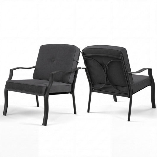 2 Pieces Patio Metal Chairs with Seat and Back Cushions for Yard-Black