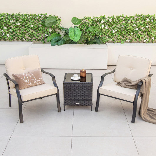 2 Pieces Patio Metal Chairs with Seat and Back Cushions for Yard-Beige