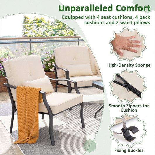 2 Pieces Patio Metal Chairs with Seat and Back Cushions for Yard-Beige