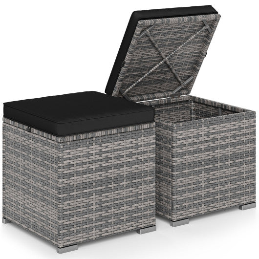 2 Pieces Patio Ottoman with Hidden Storage Space-Mix Grey-black