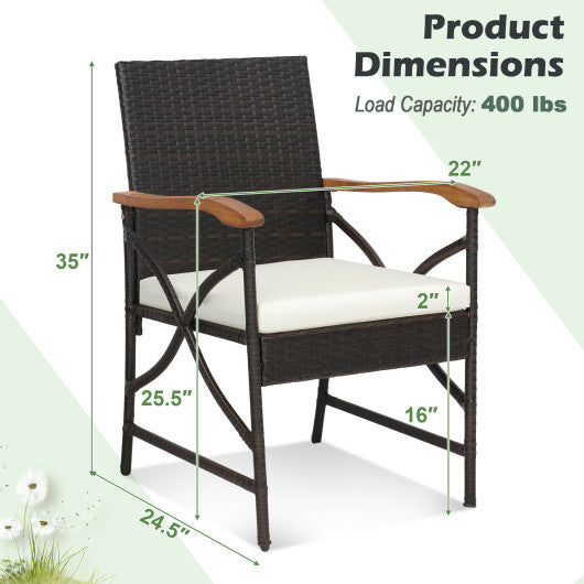 Set of 2/4 Patio Wicker Dining Chairs with Soft Zippered Cushion-Set of 2