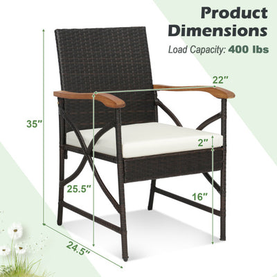 Set of 2/4 Patio Wicker Dining Chairs with Soft Zippered Cushion-Set of 2