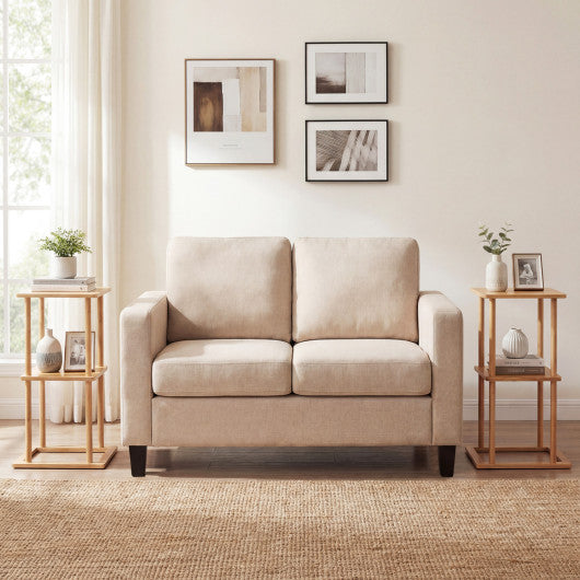 2 Pieces Side Table with Storage Shelves and Bamboo Construction-Natural