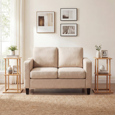 2 Pieces Side Table with Storage Shelves and Bamboo Construction-Natural