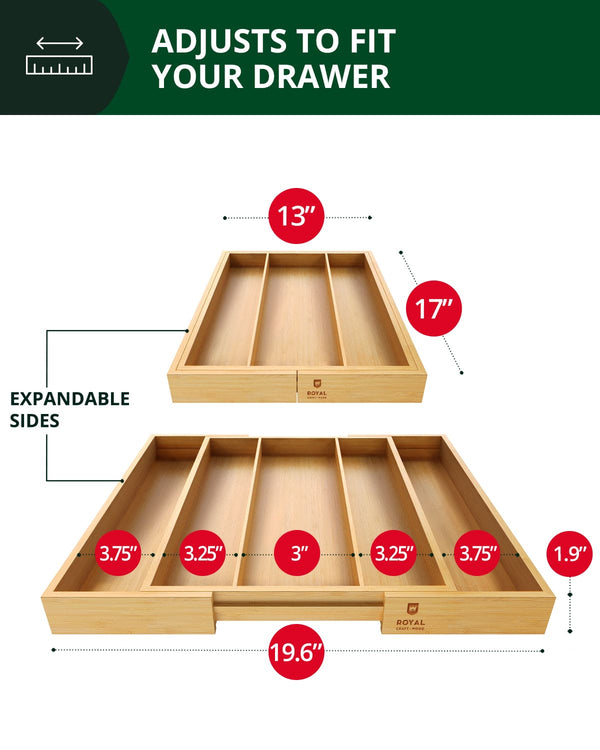 Utensil Drawer Organizer, Natural (5 Slots)
