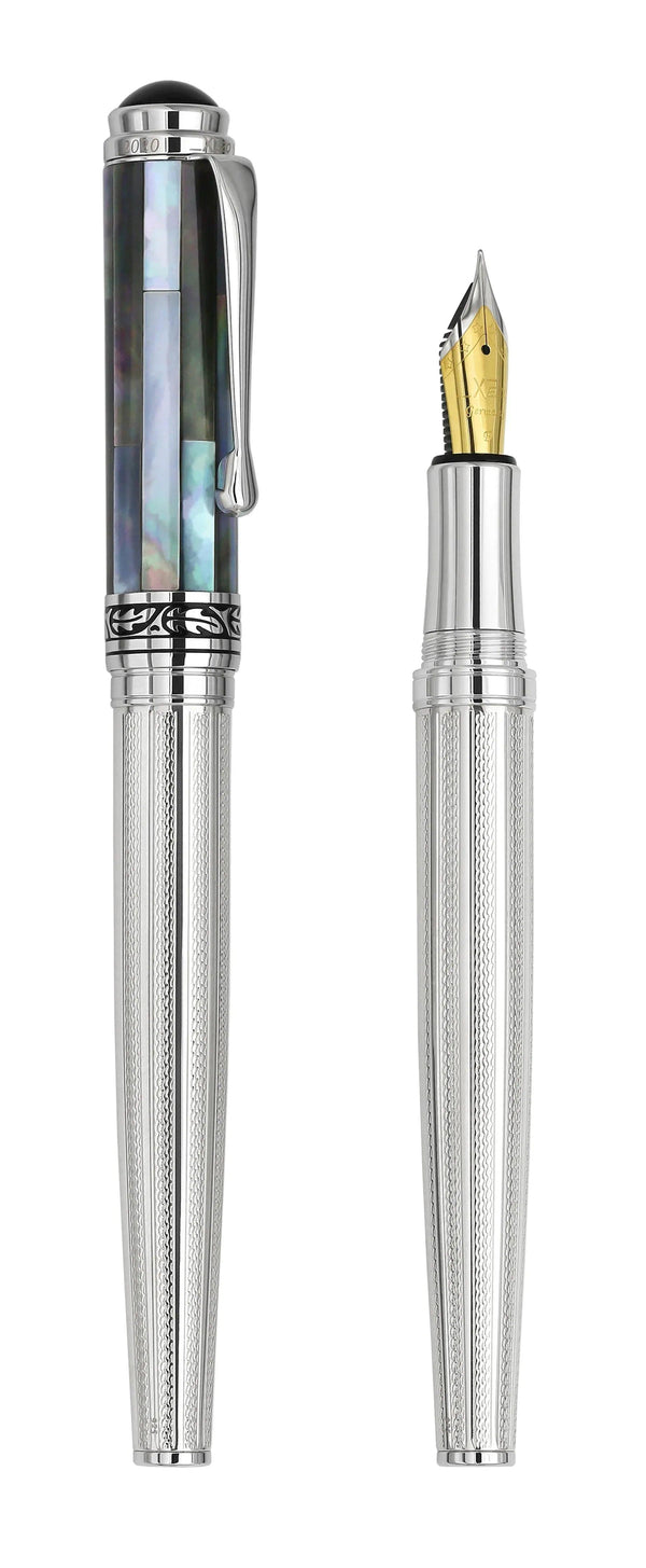 Maestro® 925 Sterling Silver Fountain Pen (Fine Nib) - Black Mother of Pearl Cap - Gifts for You 'n Me