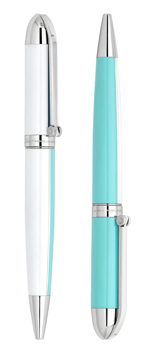 Visionary® Brass & Aluminum Enameled Ballpoint Pen - Sky Blue / White - Gifts for You 'n Me