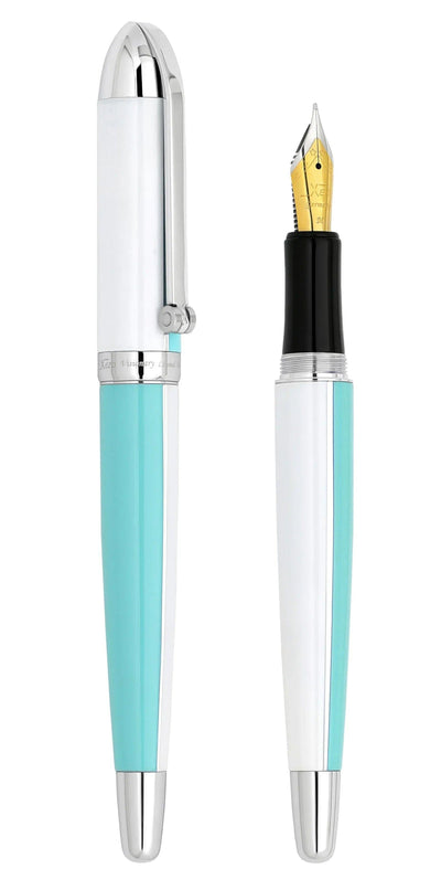 Visionary® Brass & Aluminum Enameled Fountain Pen (Medium Nib) - Sky Blue / White